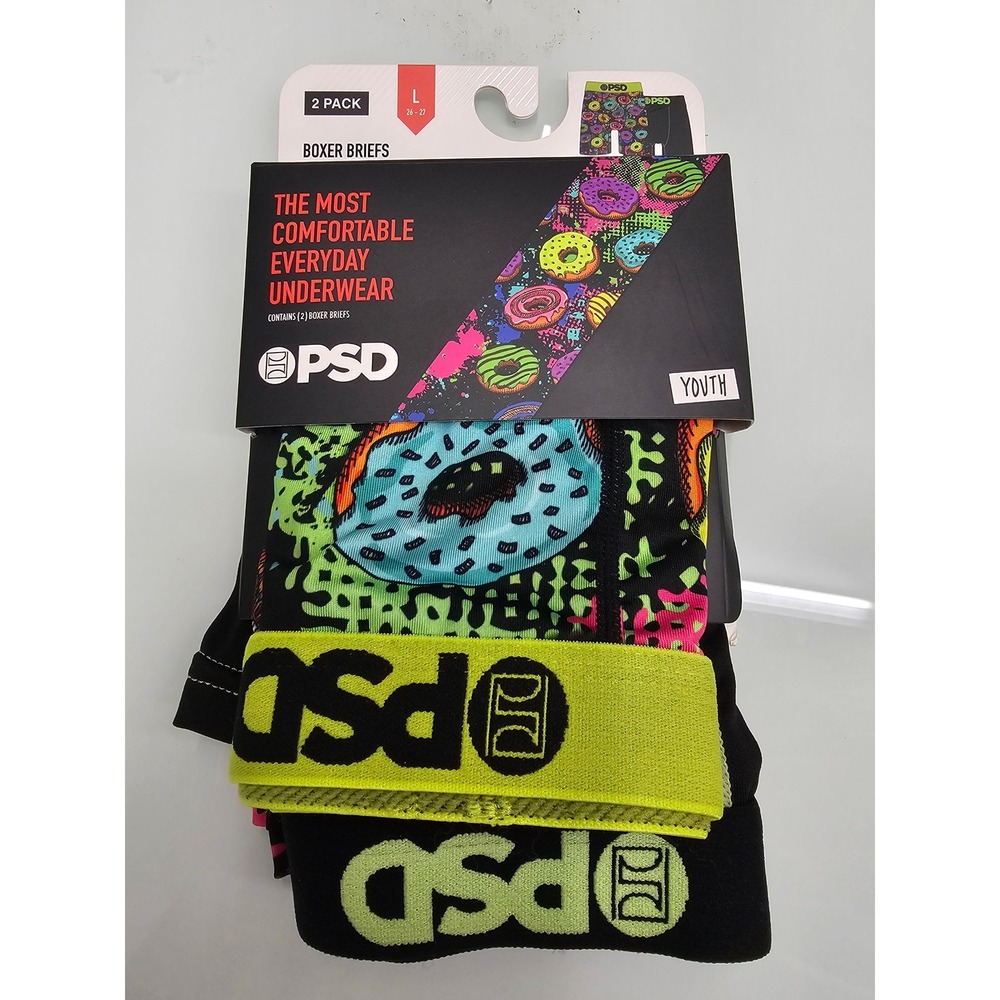 PSD Boys Youth 2-Pack Boxer Briefs Donut Print Black Size Large 26-27 Waist